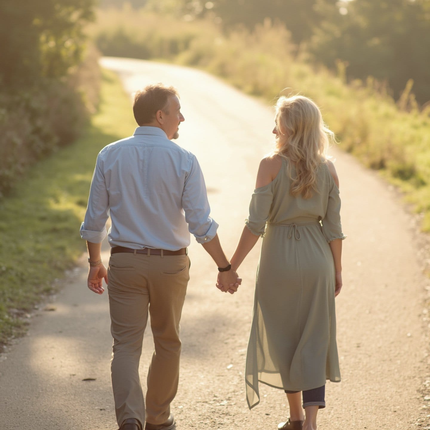 Couple walking together and connecting