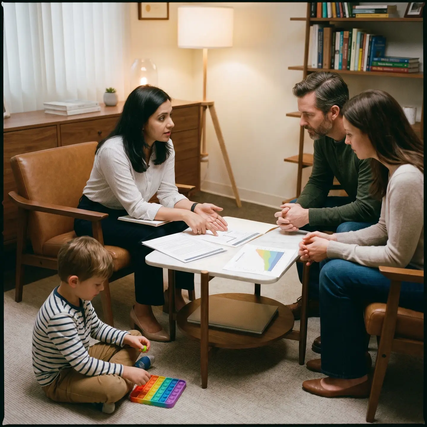 Counselor reviewing results with family