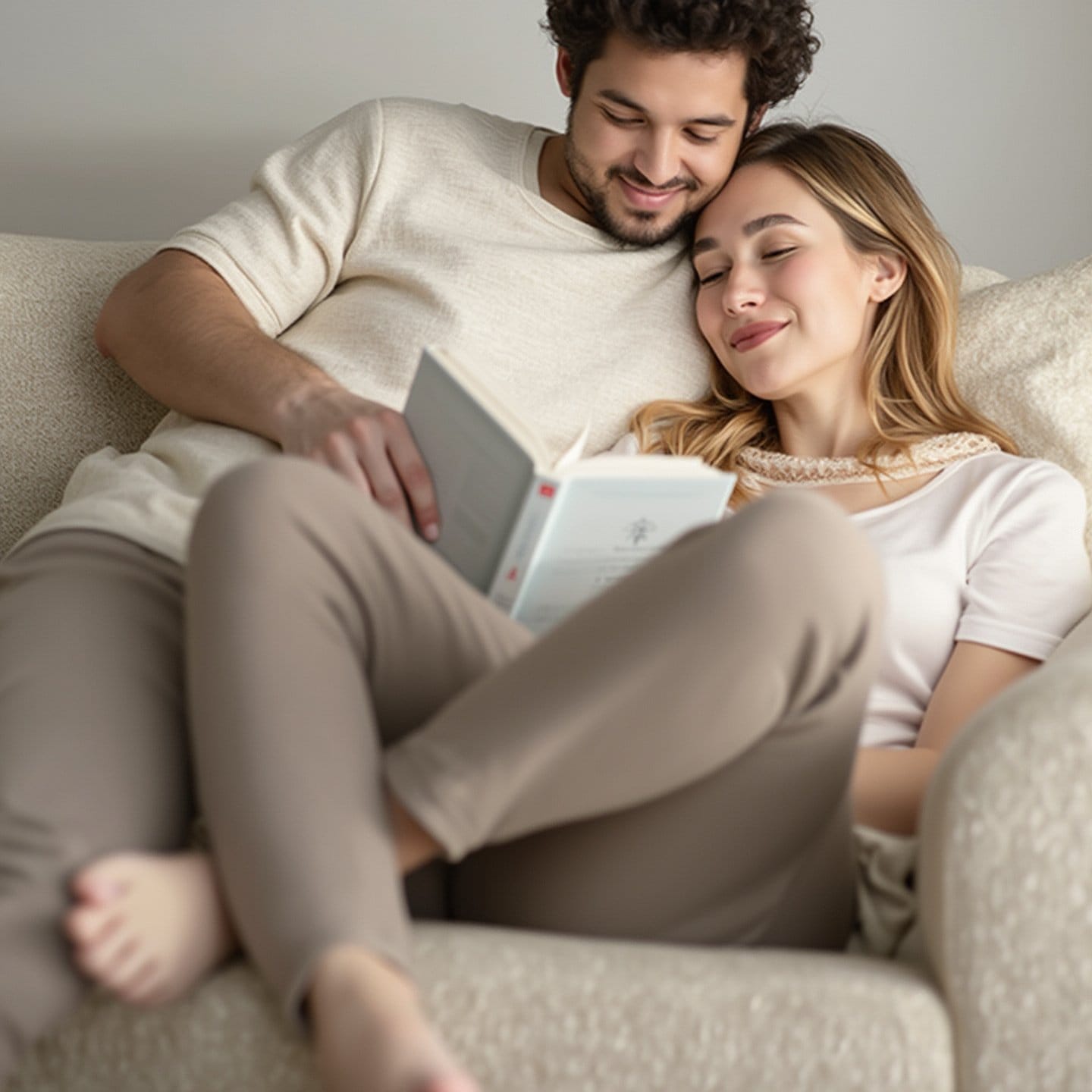 Couple reading together on a couch